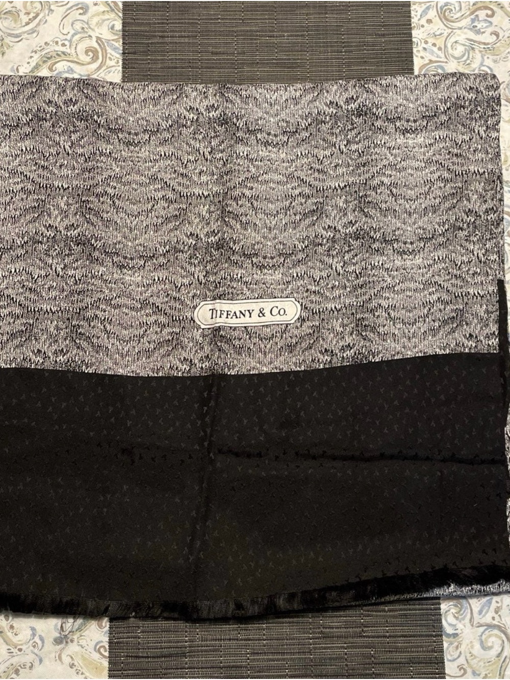 Tiffany & Co. Black and Gray Knit Logo Scarf